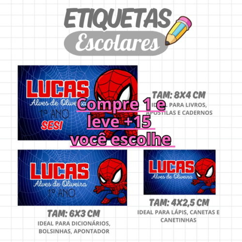 Arquivo Digital Etiqueta Escolar Homem Aranha Cute #2090