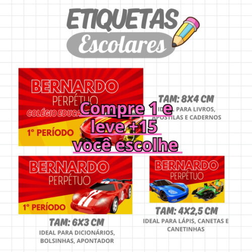 Arquivo Digital Etiqueta Escolar Hotwheels Vermelho #6883
