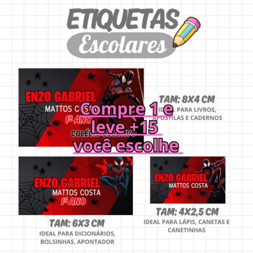 Arquivo Digital Etiqueta Escolar Miles Morales #2091