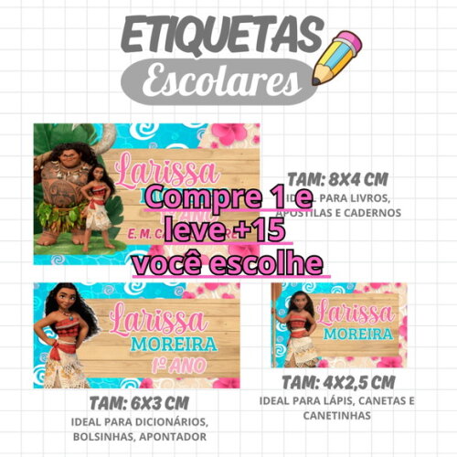 Arquivo Digital Etiqueta Escolar Moana #1933