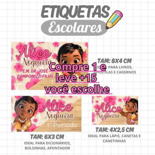 Arquivo Digital Etiqueta Escolar Moana #1931