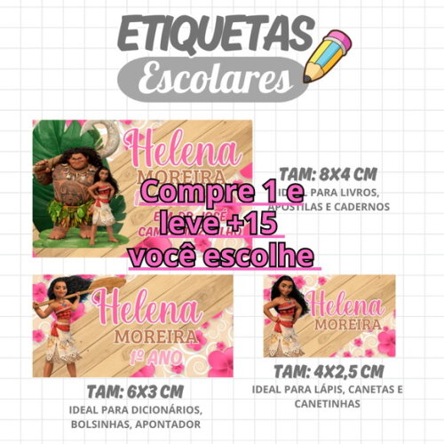 Arquivo Digital Etiqueta Escolar Moana #1932
