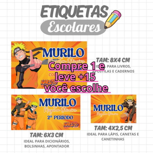 Arquivo Digital Etiqueta Escolar Naruto #6279