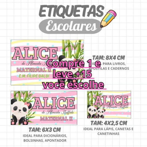 Arquivo Digital Etiqueta Escolar Panda #6278