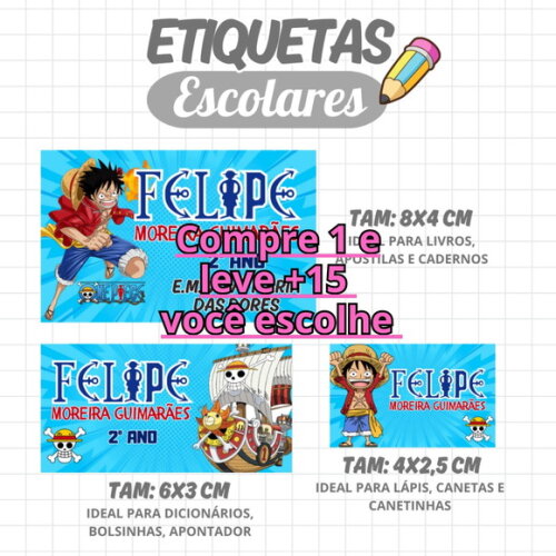 Arquivo Digital Etiqueta Escolar One Piece #1934