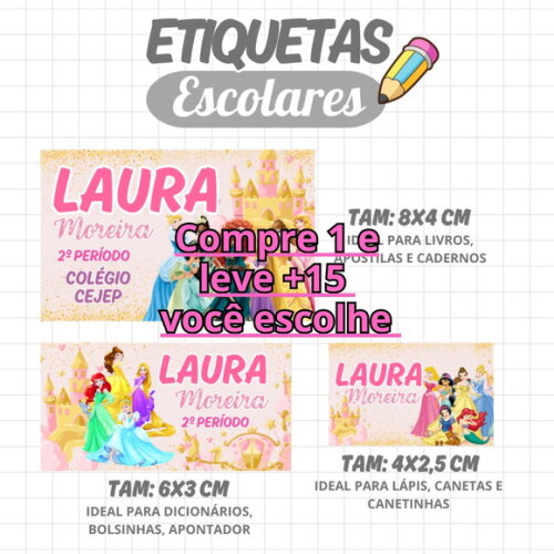 Arquivo Digital Etiqueta Escolar Princesa #1951
