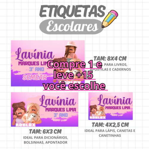 Arquivo Digital Etiqueta Escolar Roblox Menina #1963