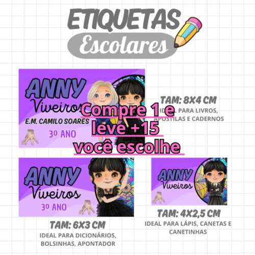 Arquivo Digital Etiqueta Escolar Wandinha #1978