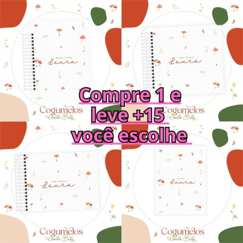 Arquivo Digital Livro do Bebê e Caderneta Cogumelos #6894