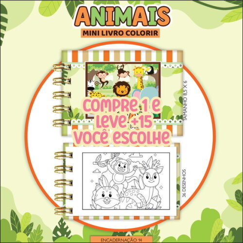 Arquivo Digital Mini Livro de Colorir Animais #7192