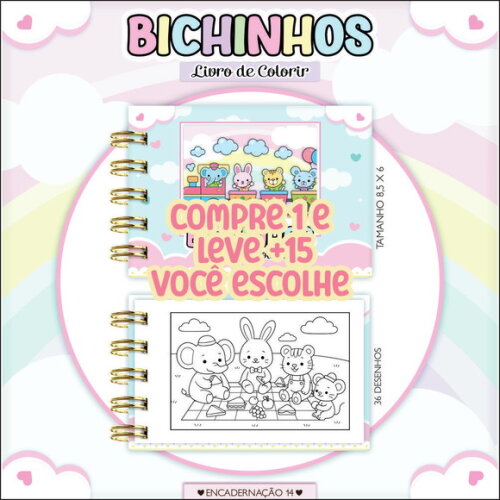 Arquivo Digital Mini Livro de Colorir Bichinhos Fofos #7180