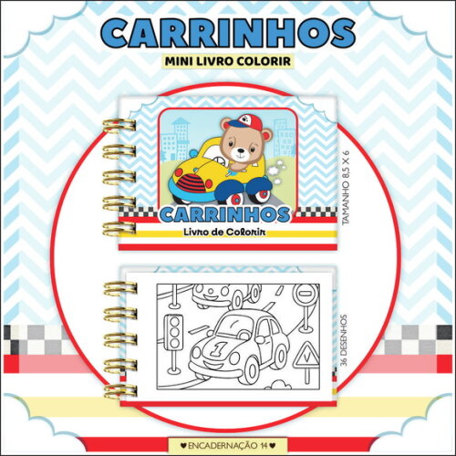 Arquivo Digital Mini Livro de Colorir Carrinhos #7183