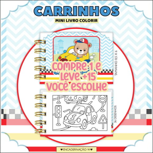 Arquivo Digital Mini Livro de Colorir Carrinhos #7183