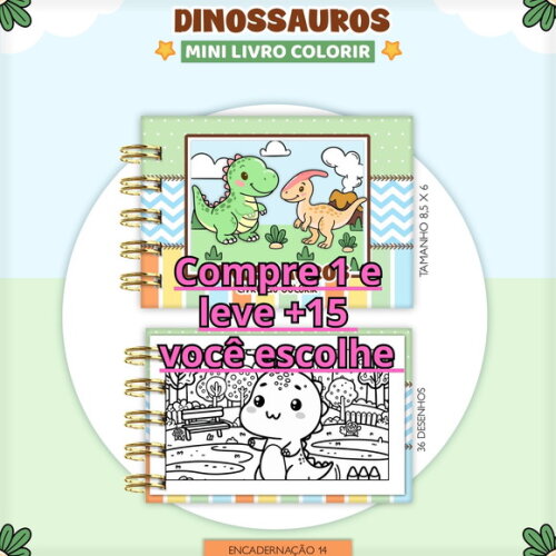 Arquivo Digital Mini Livro de Colorir Dinossauros #1065