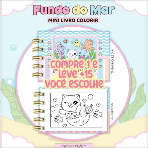 Arquivo Digital Mini Livro de Colorir Fundo do Mar #7186