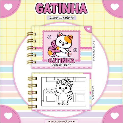 Arquivo Digital Mini Livro de Colorir Gatinha #7193