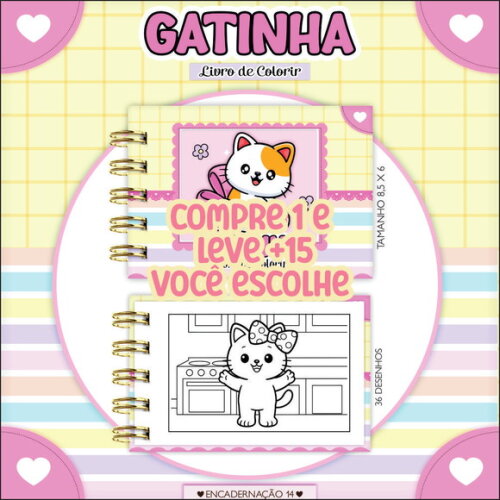 Arquivo Digital Mini Livro de Colorir Gatinha #7193