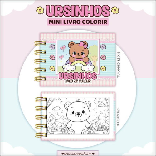 Arquivo Digital Mini Livro de Colorir Ursinhas #7190