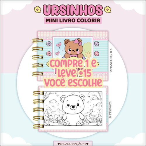 Arquivo Digital Mini Livro de Colorir Ursinhas #7190