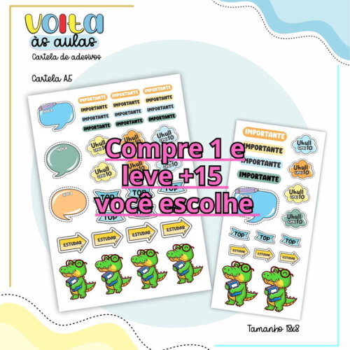 Arquivo Digital Volta Ás Aulas Cartela de Adesivos #6322
