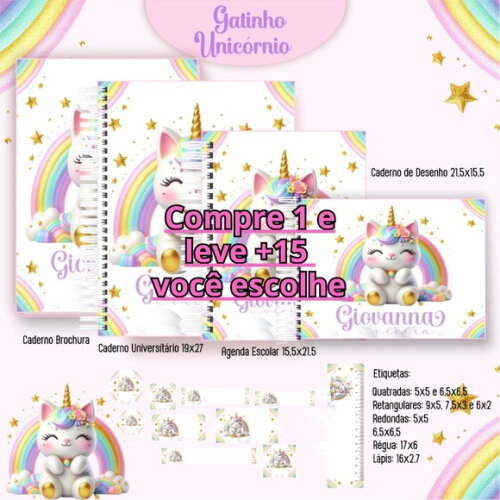 Arquivo Digital Volta Ás Aulas Gatinho Unicornio #6001