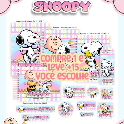 Arquivo Digital Volta Ás Aulas Snoopy Rosa 2026 #7245