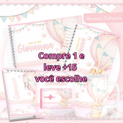 Arquivo Livro do Bebê e Caderneta Animais Baloeiro Rosa#1500
