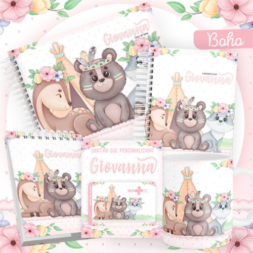 Arquivo Livro do Bebê e Caderneta Boho Menina #2533