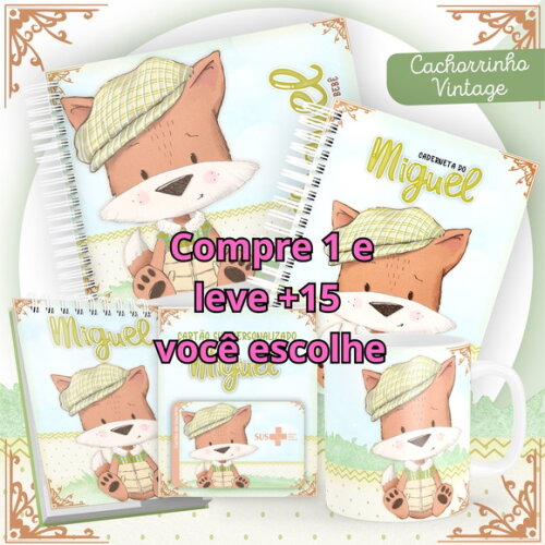 Arquivo Livro do Bebê e Caderneta Cachorrinho Vintage #1491