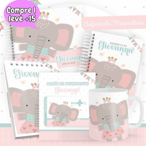 Arquivo Livro do Bebê e Caderneta Elefante Minimalista #2568