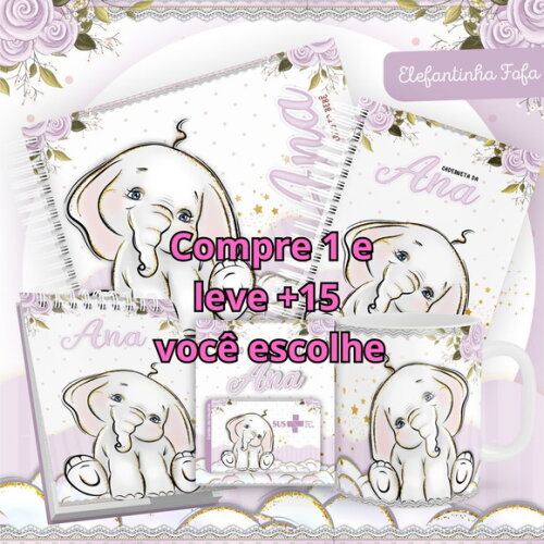 Arquivo Livro do Bebê e Caderneta Elefantinha Lilás #1478
