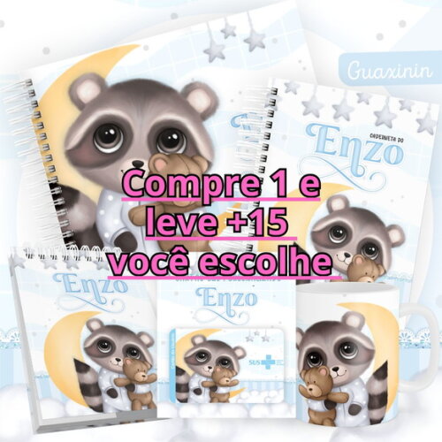 Arquivo Livro do Bebê e Caderneta Guaxinim Fofo #2523
