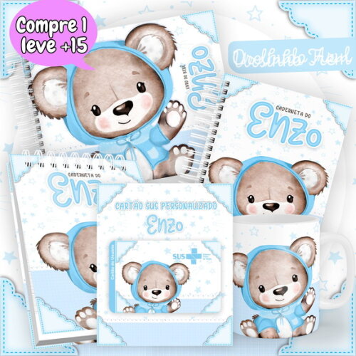 Arquivo Livro do Bebê e Caderneta Orelhudo Azul #2564