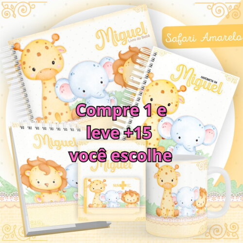 Arquivo Livro do Bebê e Caderneta Safari Amarelo #1452