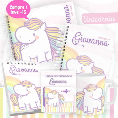 Arquivo Livro do Bebê e Caderneta Unicórnio Candy #2543