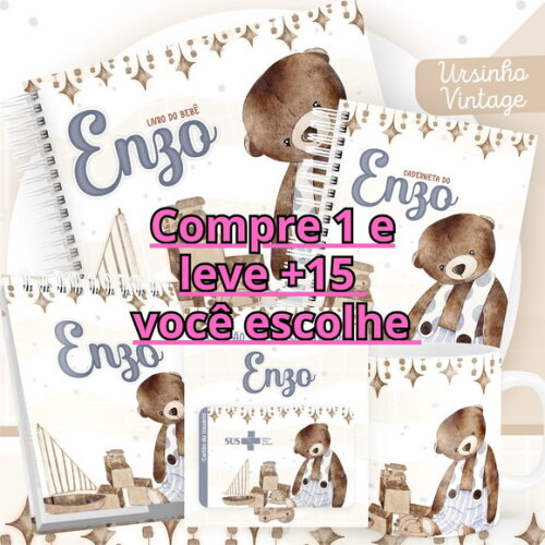 Arquivo Livro do Bebê e Caderneta Ursinho Vintage #2516