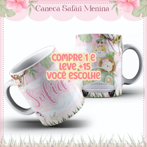 Arte Caneca Safari Menina #7575