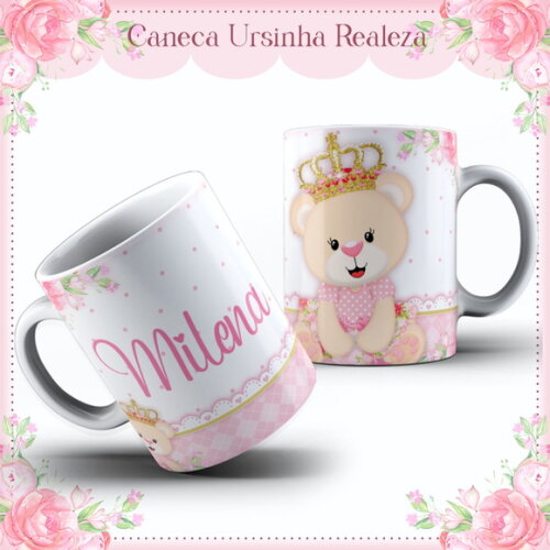 Arte Caneca Ursinha Realeza #7579