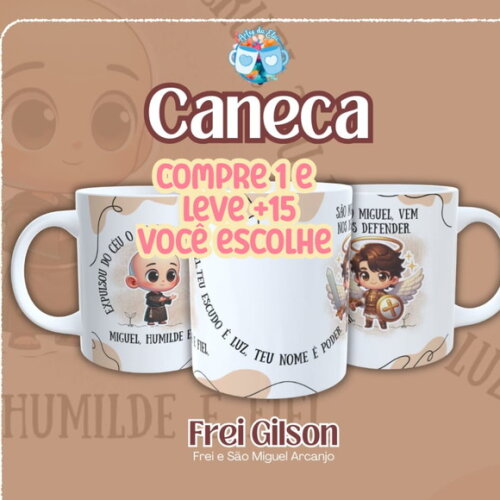 Arte de Caneca Frei Gilson e São Miguel Arcanjo #7554