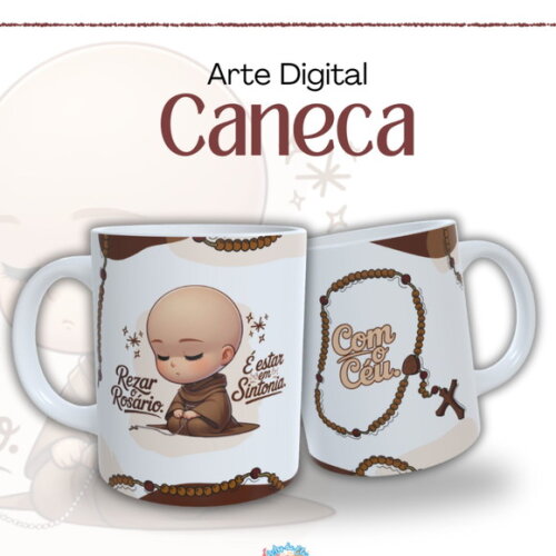 Arte de Caneca Frei Gilson Rezar o Rosário #7558