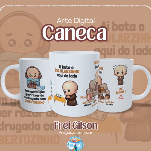 Arte de Caneca Frei Gilson Preguiça de Rezar #7553