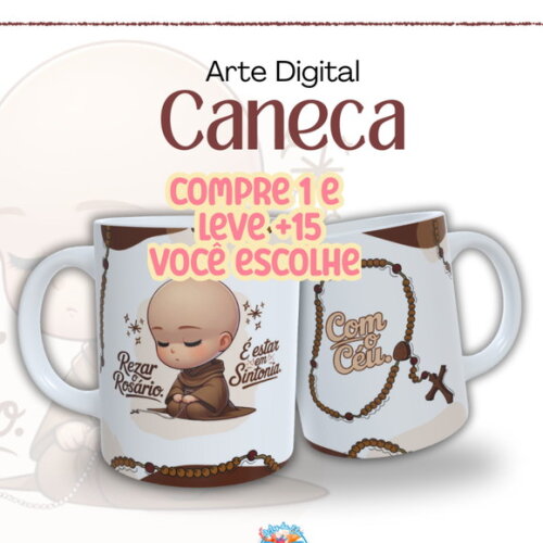 Arte de Caneca Frei Gilson Rezar o Rosário #7558