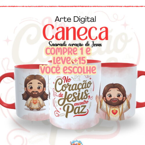 Arte de Caneca Sagrado Coração de Jesus #7684