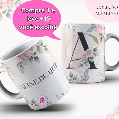 Arte Digital Sublimação Caneca Alfabeto Feminino #4146