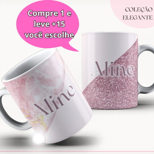 Arte Digital Sublimação Caneca Rosa com Glitter #4149