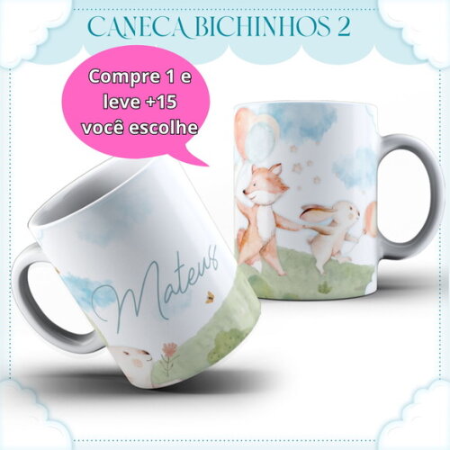 Arte para Sublimação Caneca Bichinhos #4080