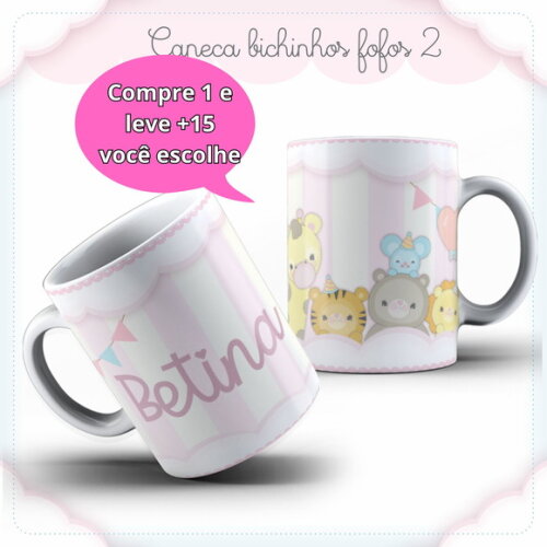 Arte para Sublimação Caneca Bichinhos Fofos #4083