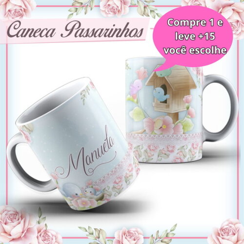 Arte para Sublimação Caneca- Passarinhos #4069