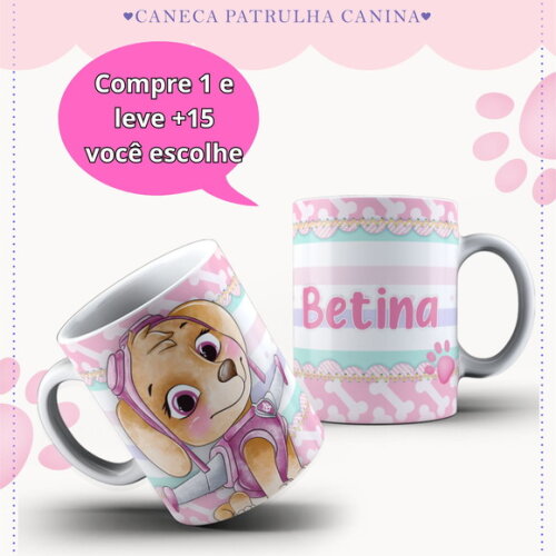 Arte para Sublimação Caneca- Patrulha Canina Menina #4038