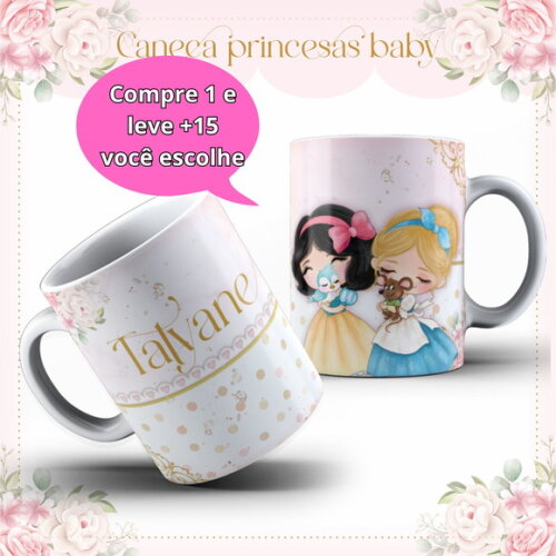 Arte para Sublimação Caneca- Princesas Cute #4070